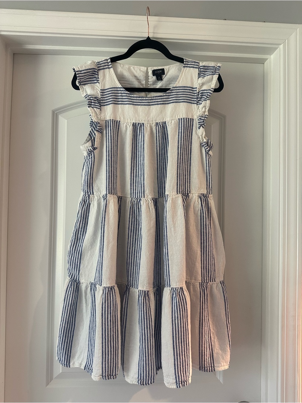 J.Crew Striped Cotton Gauze Tiered Ruffle Sleeve Mini Dress